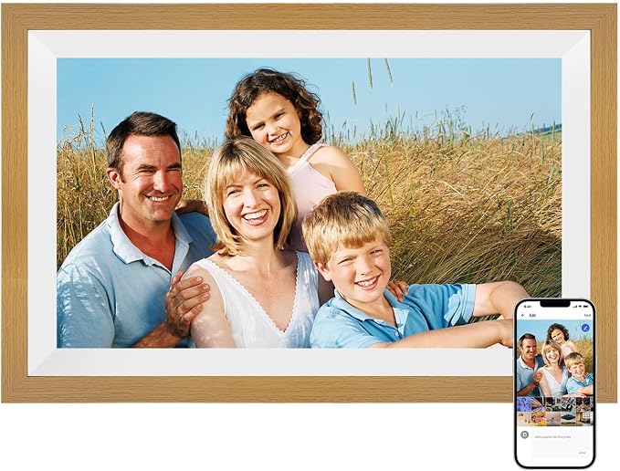 15.6 Inch Smart Digital Picture Frame with Wi-Fi 6, 64GB Storage, IPS Touch Screen, Auto-Rotation, Music Sync, Weather & Clock - Ideal Gift for Families