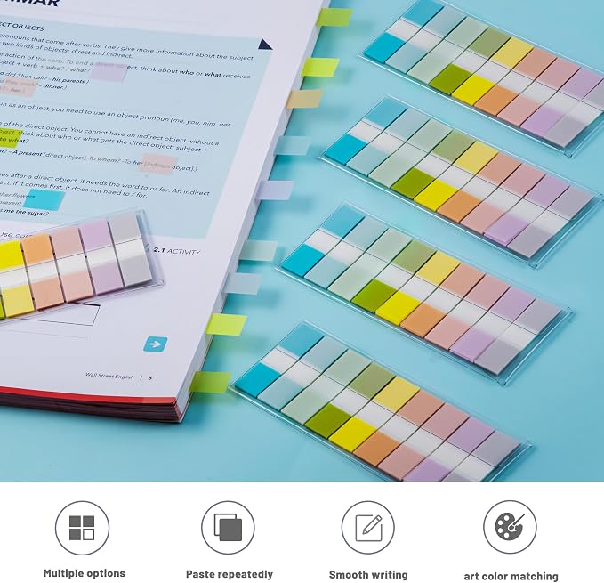 Golcellia Sticky Notes Tabs 900 Pieces Transparent Sticky Tabs, Writable Repositionable Book Tabs, Annotation Tabs Page Markers for Reading Notes, Notebooks, Journals and Files, Muted Pastel Colors