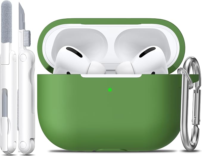 R-fun for AirPods Pro 2 Case, Soft Silicone Protective Cover with Keychain and Cleaning Pen, Compatible with AirPods Pro 2nd/1st Generation, Supports Wireless Charging, Grass Green