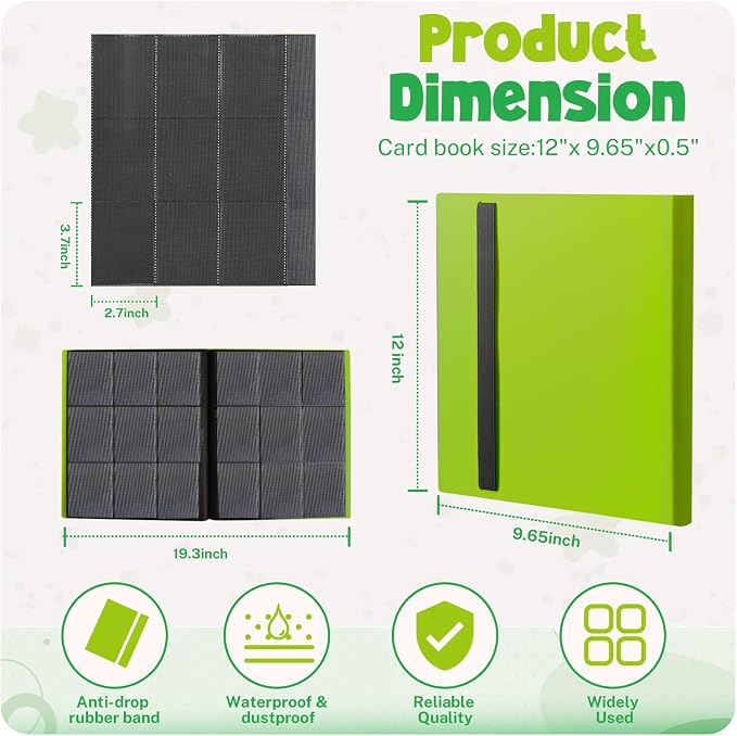 Card Binder, 9 Pocket Trading Card Album Folder,20 Pages, 360 Card Capacity Sports Card Binder, Premium Card Binders Compatible with MTG, TCG, Baseball Cards (Apple green)
