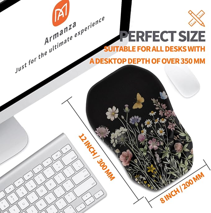 Ergonomic Slope Mouse Pad Wrist Support, Wrist Rest Mousepad for Carpal Tunnel Pain Relief with Massage Bulge and Slow Rebound Memory Foam (12x8 inch, Butterfly and Flower)