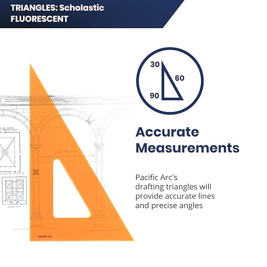 Pacific Arc's Scholastic Triangle - 12 inch - Fluorescent - 30/60 Angle - Polystyrene - Inking Edge - Technical Drawing Tools, Drafting, Architect and Engineering.