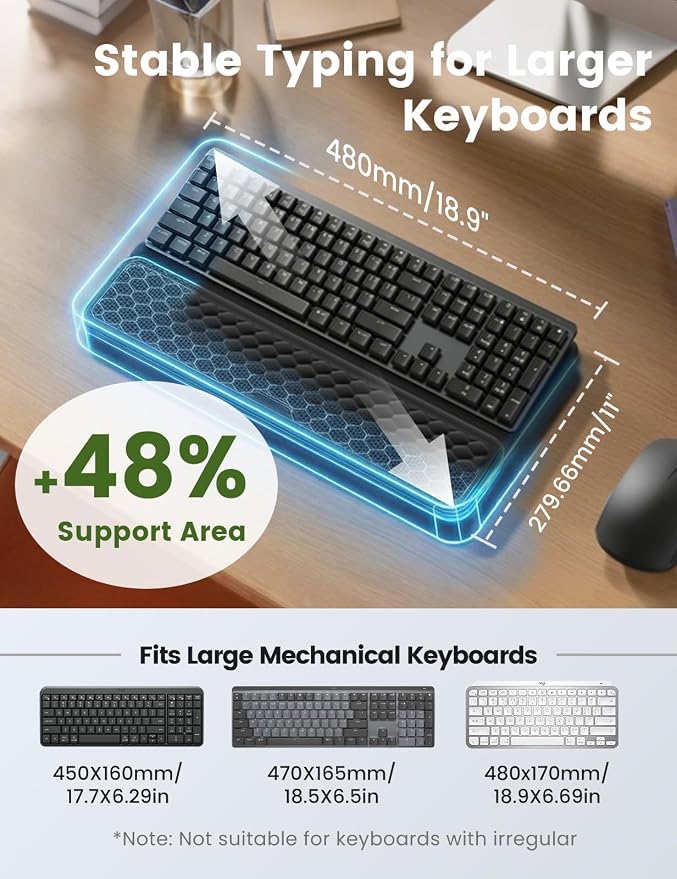 Vaydeer Extra-Large Wrist Rest with Keyboard Stand, Ergonomic Wrist Support Pad, Soft Memory Foam Wrist Cushion for Mechanical 100% Full-Size Keyboard, Carpal Tunnel Pain Relief, Green