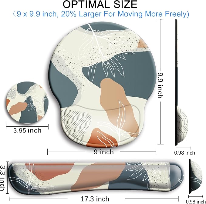 Mouse Pad and Keyboard Wrist Rest Support,Ergonomic Mouse Pad Set | Mousepad With Coaster and Non-Slip PU Base,Pain Relief for Desk Desktop Gaming, Computer,Office -Beach