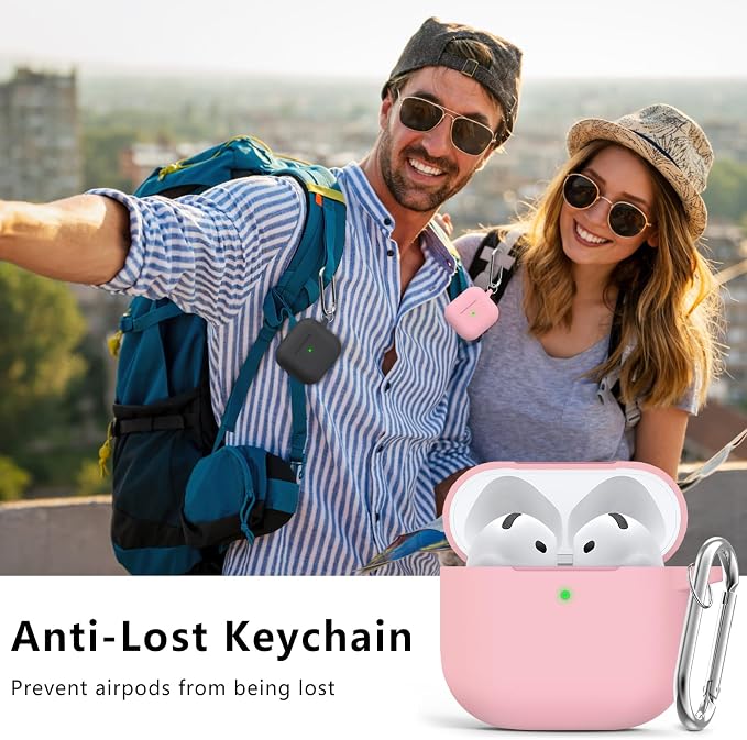 Ljusmicker for AirPods 4 Case 2024 with Cleaner Kit,Soft Silicone Protective Cover for Apple AirPods 4th Generation Cases for Women Men,for AirPod 4 Case Accessories with Keychain-Pink