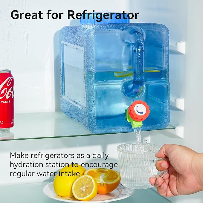 Drink Water Dispenser for Fridge - 2 Gallon Beverage Dispenser with Leak-Proof Spigot, Portable Food-grade Water Jug Container with Spout Handle for Kitchen Refrigerator Outdoor Camping Hiking, Blue