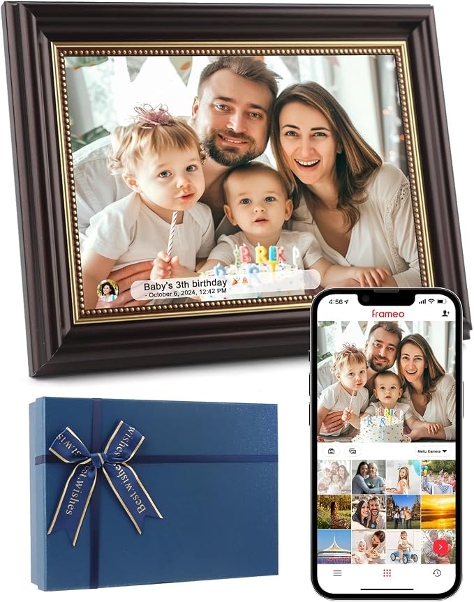 Frameo Digital Frame 10.1 Inch WiFi Digital Photo Frame with 32GB Storage, 1280x800 HD IPS Touch Screen Picture Frames with Frameo APP, Long Distance Realationship Gifts, Elderly Tech-Mocha Brown