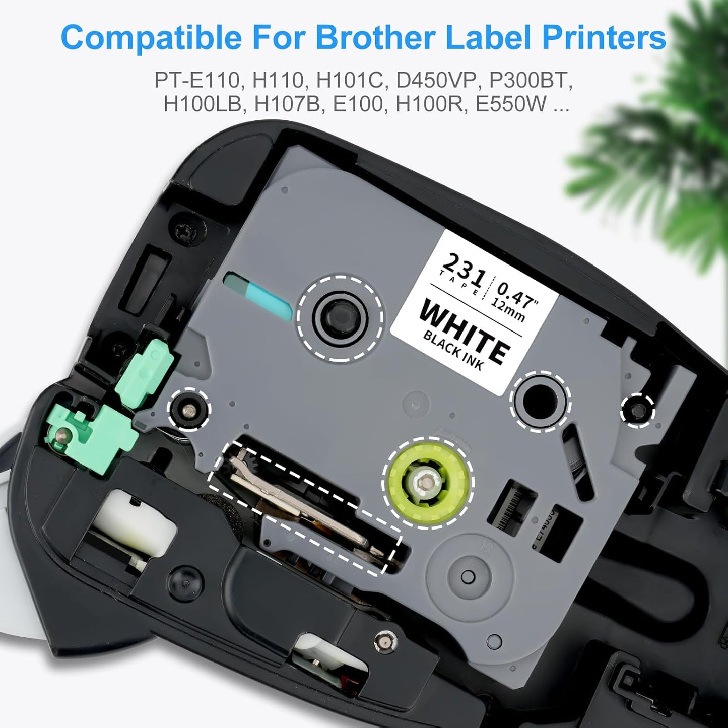 Absonic 12mm 0.47 Laminated White Tz-231 Tape Compatible for Brother Tze-231 Tze Tape 1/2 Inch Refills Work for P Touch Label Maker PTD220 PTD210 PTH110 PTP710 PT-610BT PTD400, Black on White, 6 Pack