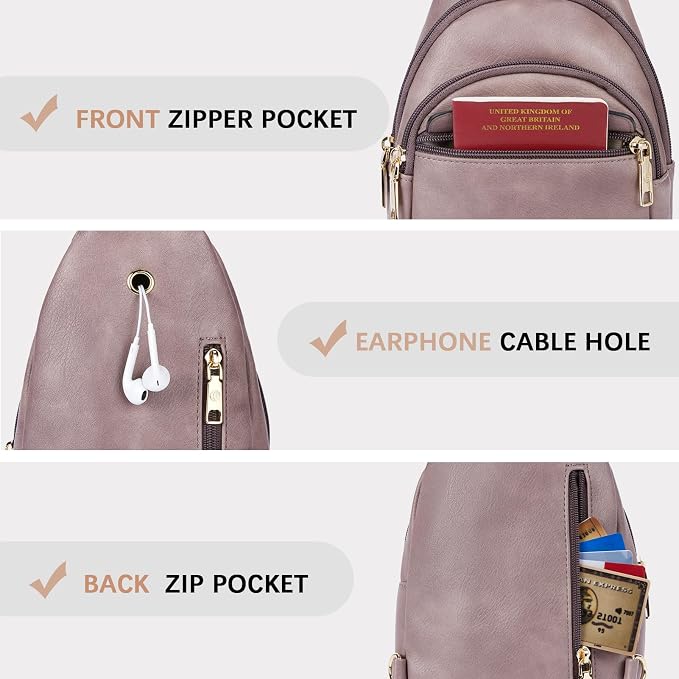 BOSTANTEN Sling Bag for Women Leather Crossbody Bags Fanny Pack Chest Bag for Travel | Adjustable Wide Strap, Small, Anti Theft, Lightweight, Multi Pockets and Carrying Way, Card Slot, Cute Trendy for Everyday