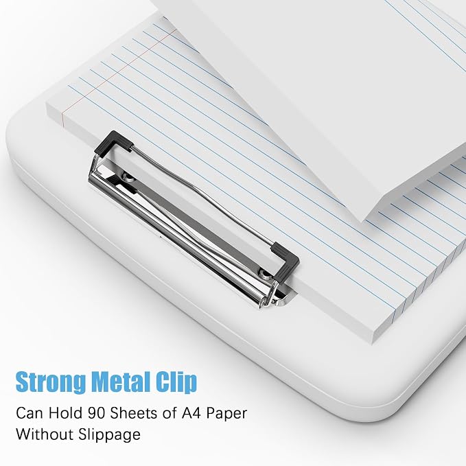 Hongri Clipboard with Storage with Pencil Case, 8.5 x 11 Storage Clip Board | High Capacity Organization Box for A4 Letter Legal Paper, Heavy Duty Folio & Side-Opening for Nurses, Teachers, White
