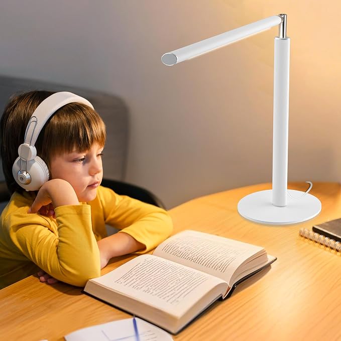 White LED Desk Lamp, 16" Dimmable Metal Desk Light with Base, 15W 1200LM, Adapter Included, Color & Brightness Adjustable, Modern Tall Table Lamp for Home Office Reading Study Task Laptop