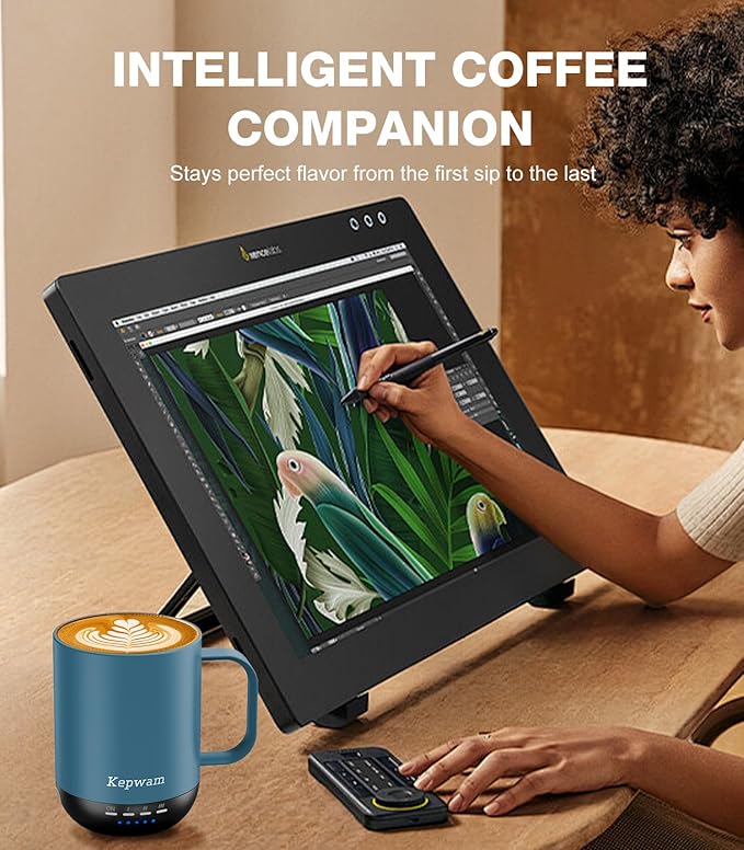Kepwam Heated Coffee Mug T1-14oz Fast Heating & Longer Battery Life Self Heating Coffee Mug Hot to 149℉ - Touch & App Controlled Mug Coffee and Hot Beverage Warmer, Gifts for Women and Men