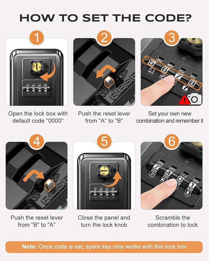 Wall-Mounted Lock Box for Keys with Code, Large Capacity 4 Digits Combination Key Lock Box with Resettable Spare Key, Weatherproof Key Safe Storage Lockbox for Home, Apartment, Office, Black