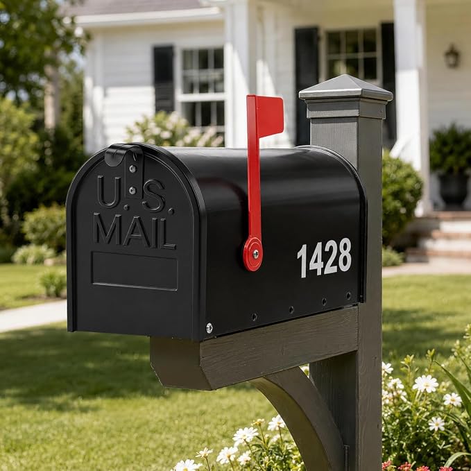 Mailbox for Outside,Metal Post Mount Outdoor MailBoxes - with Tools,Screws,Number Stickers,Red Flag Indicated,Medium Capacity,Galvanized Steel,Waterproof Mail Box for House Outside,20 x 8.7 x 6.7 ”