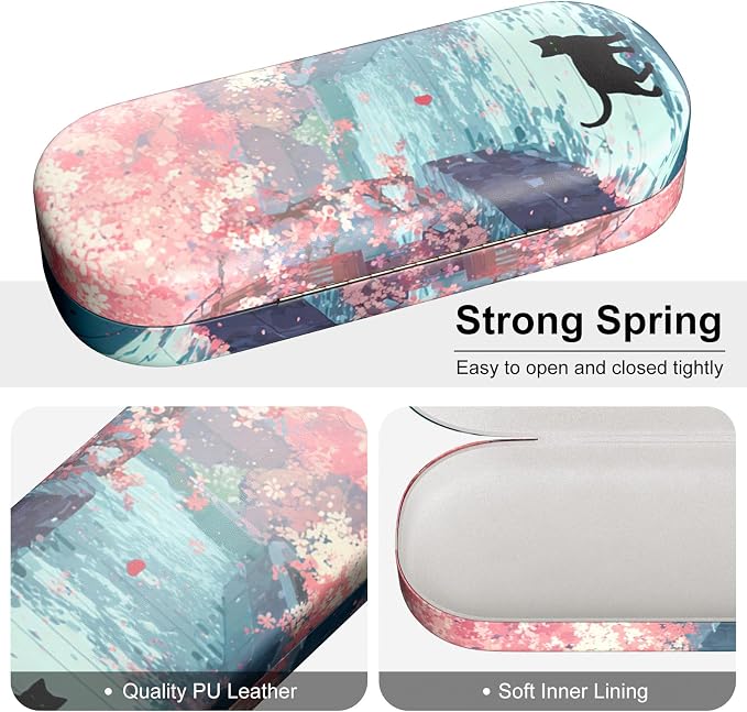 Hard Shell Leather Sunglasses Case,Classic Fashionable Cute Large Glasses Case for Women Men,Sunglass Eyeglasses
