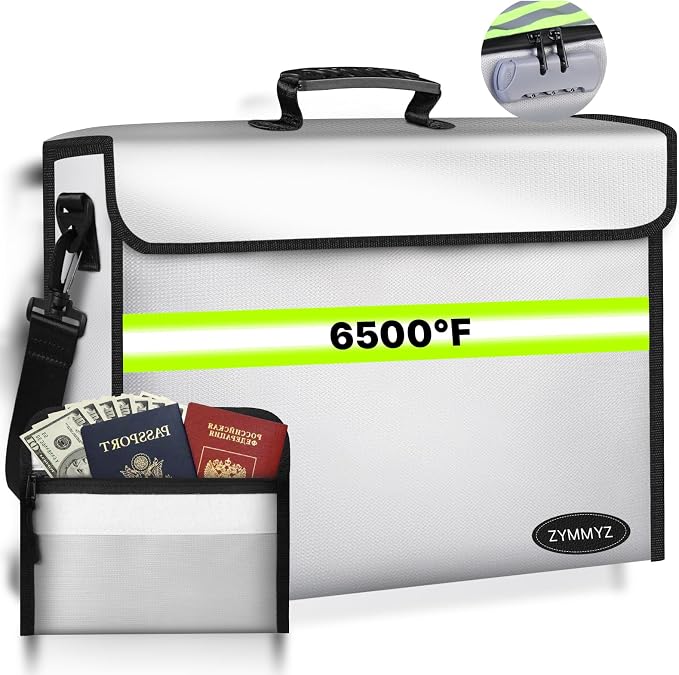 6500°F Large Fireproof Document Bag with Lock/Removable Folder Layers/Small Fireproof Money Bag,10 Layers Heat Insulated,Portable Home Travel Safe Storage for Files(16.5x12.4x5.5 inches)