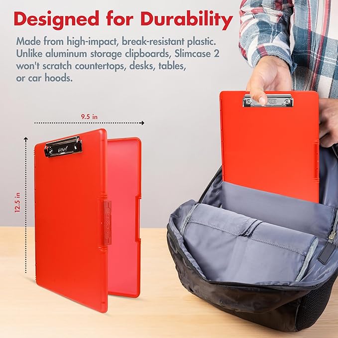 Dexas Slimcase 2 Plastic Clipboard with Storage and Side Opening, Strawberry Red, Office Supplies Clipboards to Organize, Carry and Store, A4 Holder, Style and Functionality Nursing Clipboards