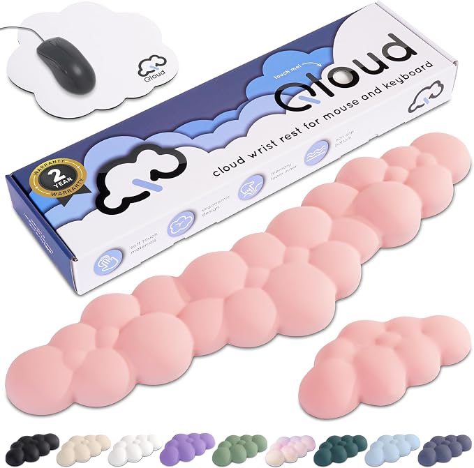 Pink Cloud Keyboard Wrist Rest – Create-ables Qloud Pink Wrist Rest for Computer Keyboard and Mouse, Ergonomic Memory Foam Wrist Pad with Non-Slip Base, Includes Cloud Mouse Pad
