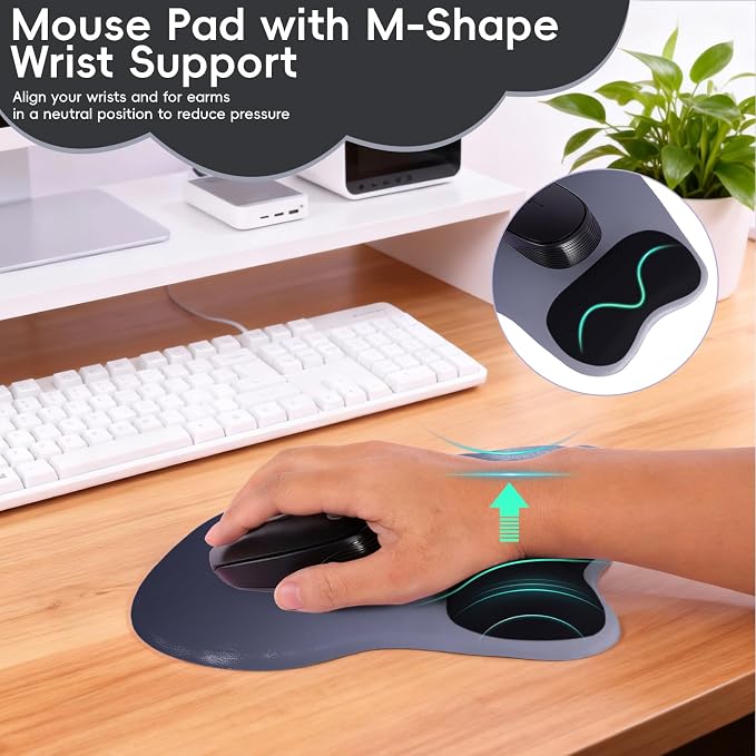 Ergonomic Mouse Pad,Non Slip Mousepad Wrist Rest Support for Office, Computer, Laptop & Mac(A-Black Grey)