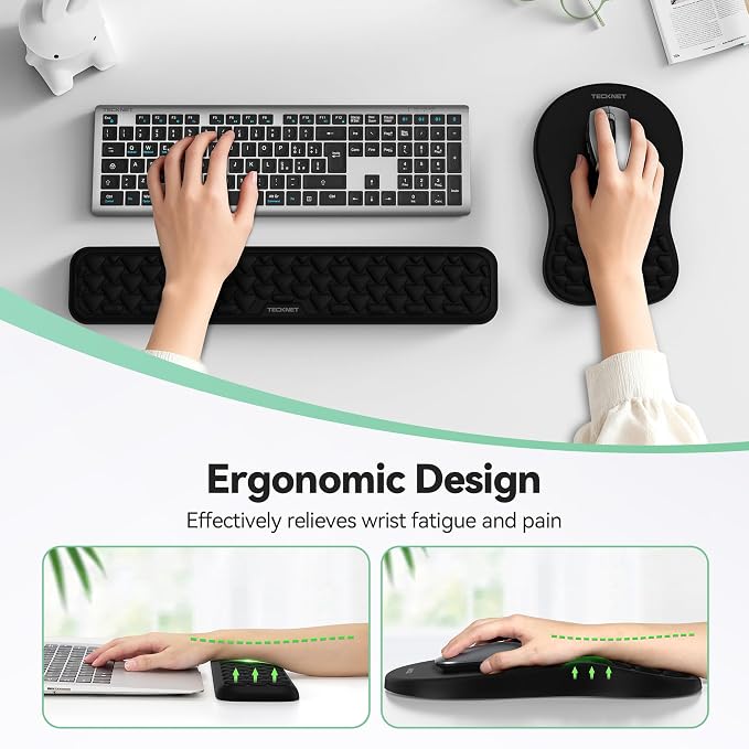 TECKNET Keyboard Wrist Rest and Mouse Pad 2 in 1 Set with Wrist Support | Comfortable Massage Design Effectively Relieves Carpal Tunnel Syndrome, Suitable for Computers Keyboard and Mouse