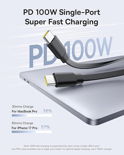 Baseus Retractable USB C Cable, 100W 2 in 1 USBC to USBC Multi Fast Charging Cable, 5 Length Presets, 4ft 5A Type C Charger Cord for iPhone 17 Pro/Plus/Max, Galaxy S24/S23, iPad Pro, Tablet