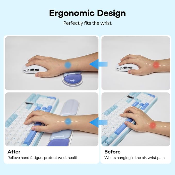 EPOMAKER CloudGel Wrist Rest for Keyboard and Mouse, 2 Pieces | Silicone Wrist Support, Anti-Slip Rubber Bottom, Ergonomic Design, Suitable for Office/Computer/Laptop/Gaming (Blue)