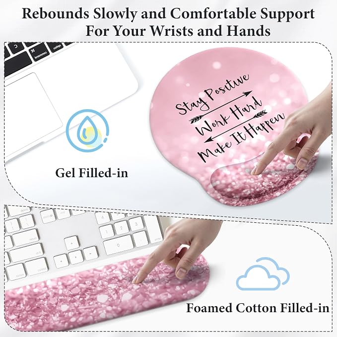 3 in 1 Ergonomic Mouse Pad and Keyboard Wrist Rest with Coaster Set-Pink | Cute Large Mousepad with Gel Wrist Support for Gaming Computer Laptop Women Office Home Desk Decor