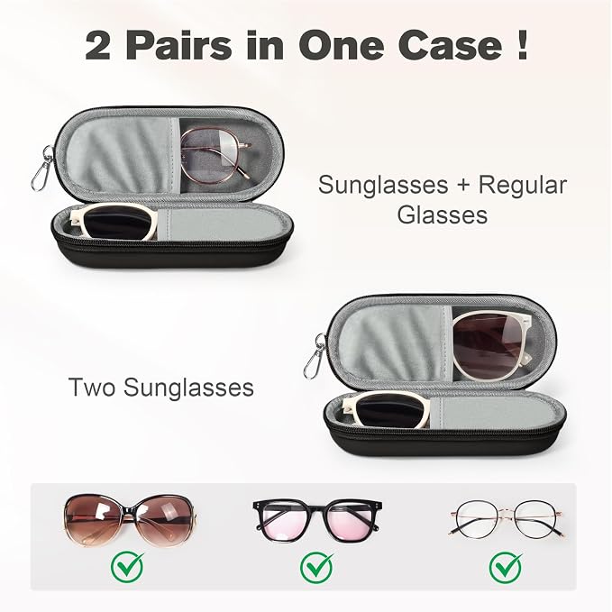 Double Eyeglasses Case, Dual Glasses Sunglasses Organizer with Zipper Closure, Eyewear Storage Box for Men Women Travel