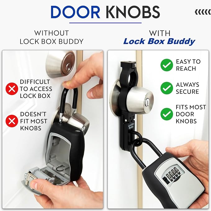 Fence Buddy - Secure Lock Box Attachment for Lever Handles - Realtors, Vacation Rentals and Real Estate Agent Supplies - Realtor Supplies for Key Lock Box for Keys with Code (1 Pack)