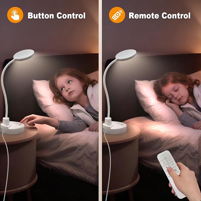 15W LED Desk Lamp with USB Charging Ports, [Button & Remote Control] Dimmable Table Lamp with 3 Color Modes, 5 Brightness Levels, 4 Timers, Flexible Reading Light for Home Office, Bedroom, Kids Study