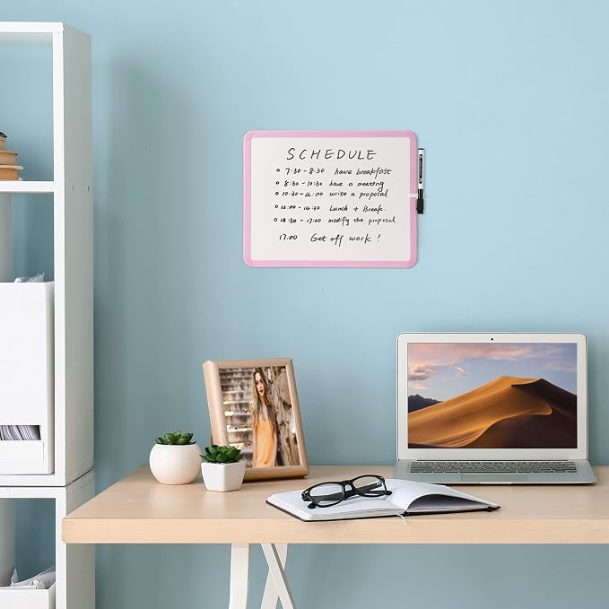 Mr. Pen- Dry Erase Board, 14” x 11” with a Black Dry Erase Marker | Pink Frame, Small Mini White Board for Students, Fridge, Wall, Locker, Includes Double Sided Tapes