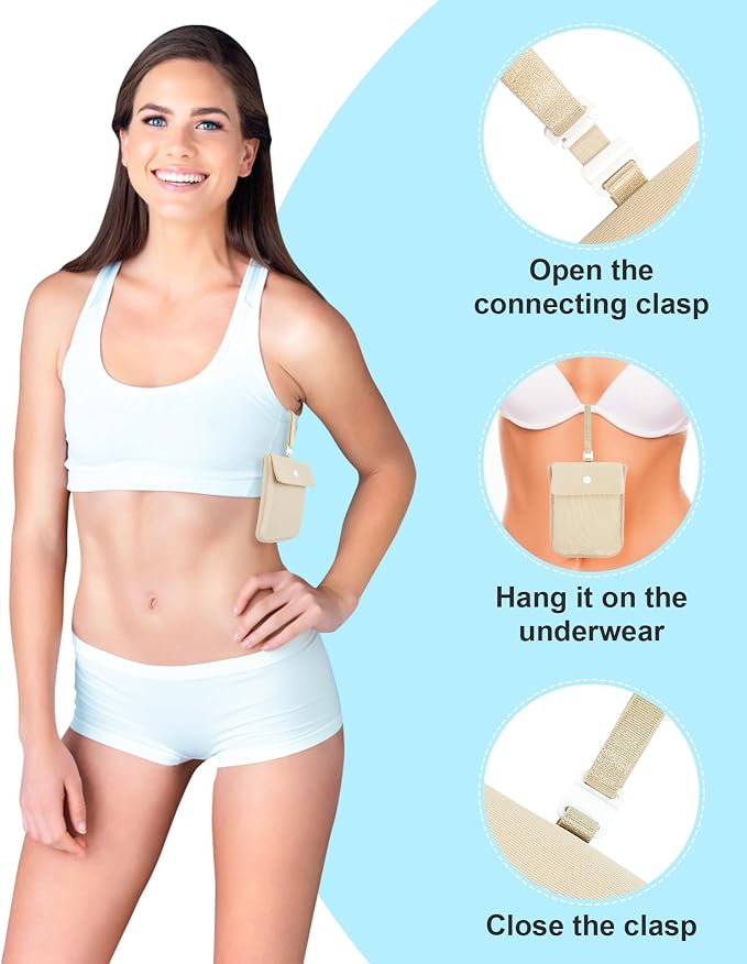 RFID-Blocking Travel Bra Wallet, Hidden Money Pouch with Elastic Strap | Ideal Secret Pocket to Protect Your Credit Cards, Cash and Valuables Under-Clothes, Nude, Bamneat