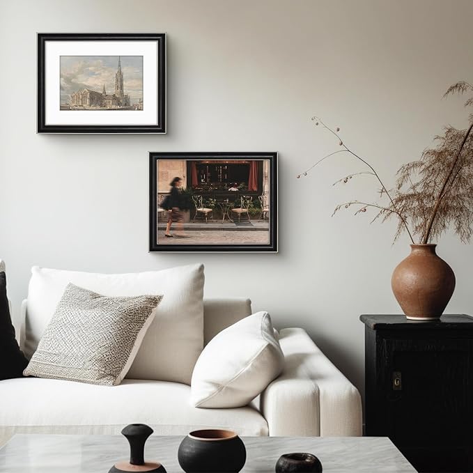 Golden State Art, 12x16 Silver Trim Black Frame - White Mat for 8x12 Photo - Vintage Antique Style - Brushed Texture Finish - Wall Mounting - Portrait/Landscape - Tempered Glass
