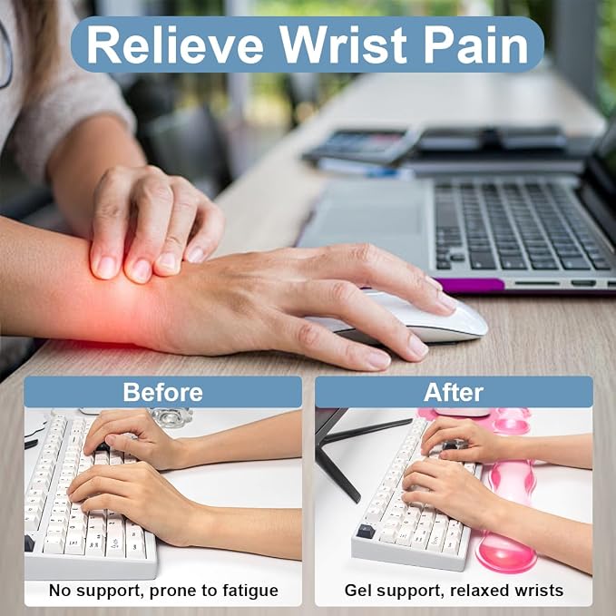 Gel Wrist Rest for Keyboard and Mouse - Ergonomic Pink Mouse Pad with Wrist Rest Support Non-Slip Base for Latop/Desktop/Office Home