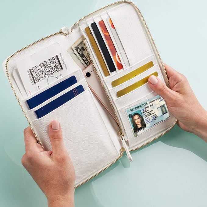 Travel Document Organizer - RFID Passport Wallet Case Family Holder Id Wristlet