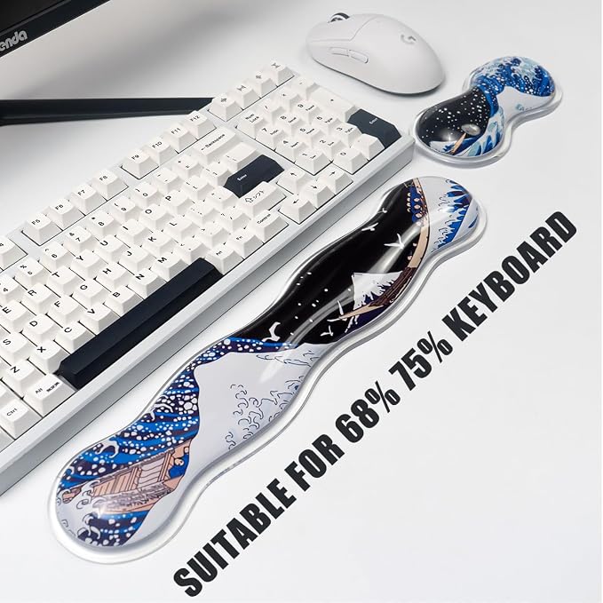 Ergonomic Silicone Gel Keyboard and Mouse Wrist Rest Set – Clear Wrist Rest for Computer Keyboard 60%/68%/75%, Comfort & Support for Typing and Gaming (Black Blue)