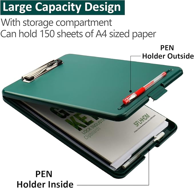 Clipboard with Storage,Storage Clipboard with Clip,Clipboards Foldable for Nurse,for 8.5x11 Paper Clip Boards,A4 Clipboards Case with Smooth Writing for Office Supplies Clip Board Case-Emerald