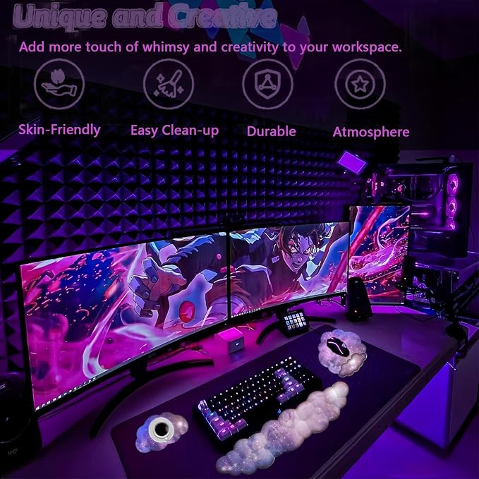 Cloud Wrist Rest Keyboard Galaxy Mouse Pad with Wrist Rest Ergonomic Space Wrist Pad Memory Foam Non-Slip Wrist Support for Computer Laptop Gaming Home Office Relief Typing Pain Gradient Pink Purple