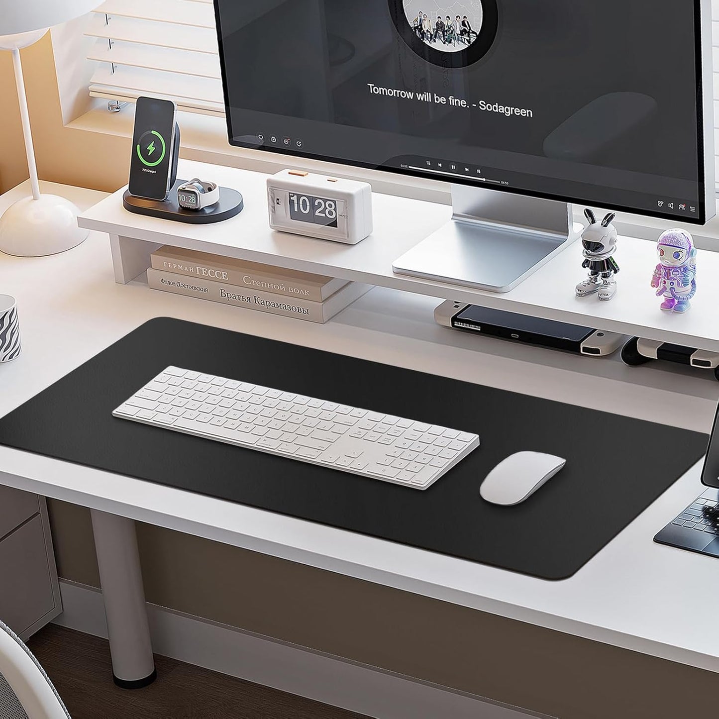 Boutilon Leather Desk Pad Protector,Non-Slip Mouse Pad,Laptop Desk Pad,Office Mouse Mat,Waterproof Leather Desk Blotter,Desk Writing Pad for Office and Home (XL-Black,35.4"x 15.7")