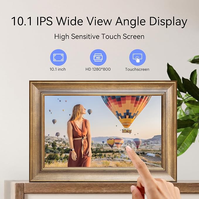 10.1 Inch WiFi Digital Picture Frame, Smart Digital Photo Frame with 1280x800 IPS HD Touchscreen, Instant Wireless Photo & Video Sharing via App, Electronic Picture Frame for Family