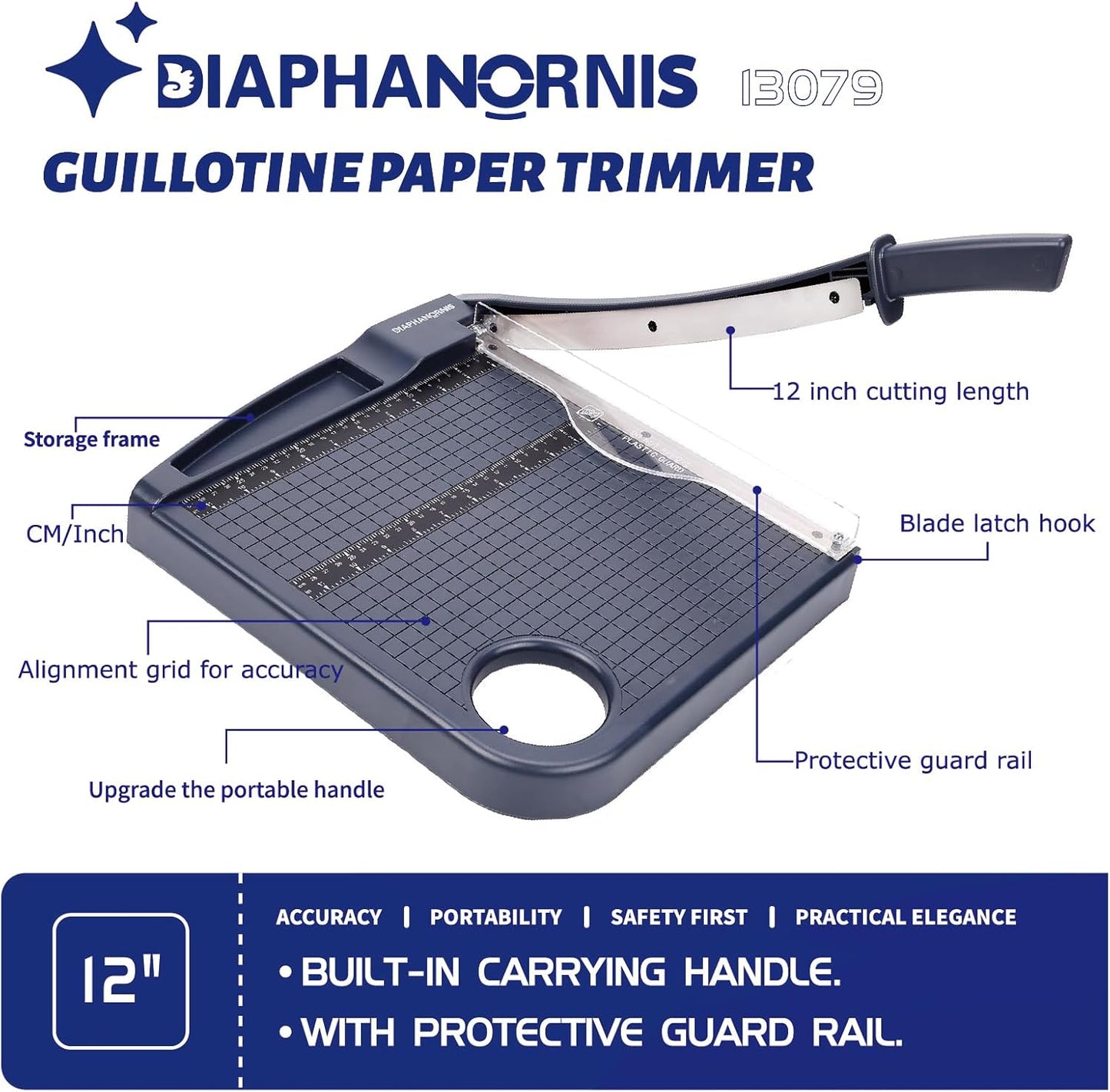 Paper Cutter,Paper Trimmer12" Cutting Length Heavy Duty Guillotine Paper Slicer with Safety Guard and Blade Lock,12 Sheets Capacity,Ideal for Offices,Homes,Printing Shops,Photo Studios (13079GREY)