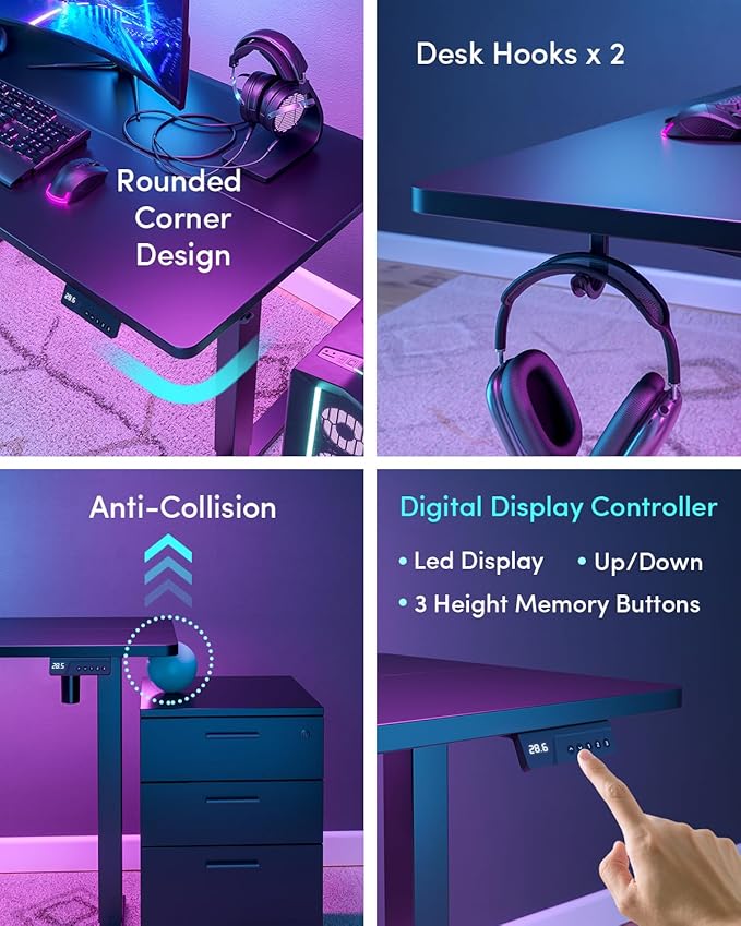 CubiCubi Electric Standing Desk, 55 x 24 Inches Height Adjustable Sit Stand Desk, Ergonomic Home Office Computer Workstation, Black