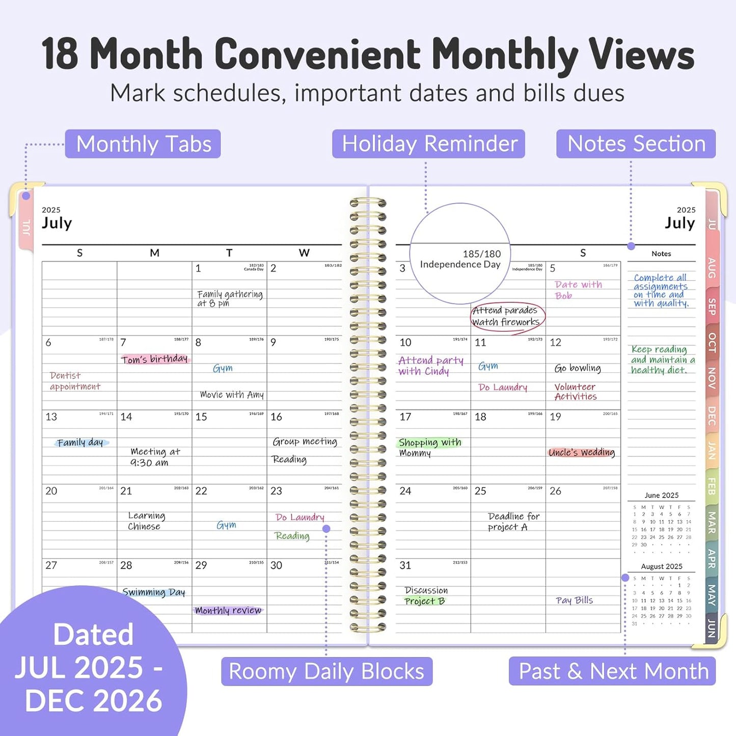 Jul 2025 - Dec 2026 Planner, Forvencer Academic Planner 2025-2026, 18 Month Daily Planner, 8.5" x 11", Weekly & Monthly Agenda Book, Hardcover Calendar Book, School Supplies for Student Teacher, Purple