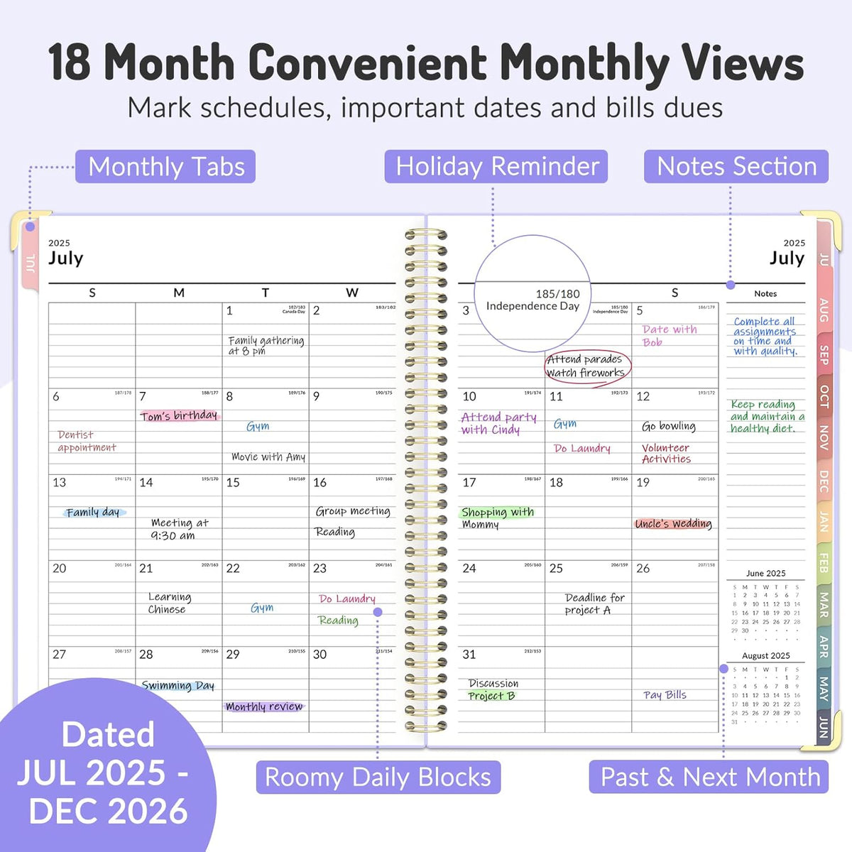 Jul 2025 - Dec 2026 Planner, Forvencer Academic Planner 2025-2026, 18 Month Daily Planner, 8.5" x 11", Weekly & Monthly Agenda Book, Hardcover Calendar Book, School Supplies for Student Teacher, Classic Blue
