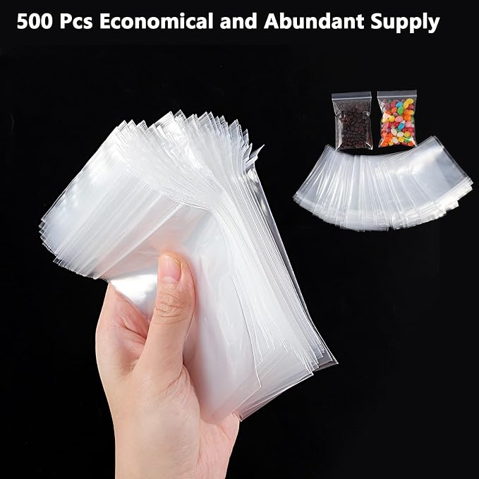 500 PCS 3" x 4" Small Plastic Bags for Jewelry Mini Clear Plastic Poly Bag 2 Mil with Resealable Lock Seal Zipper for Storage Gifts Candy Screws