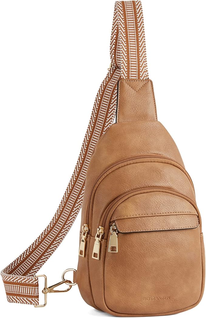 BOSTANTEN Sling Bag for Women Leather Crossbody Bags Fanny Pack Chest Bag for Travel | Adjustable Wide Strap, Small, Anti Theft, Lightweight, Multi Pockets and Carrying Way, Card Slot, Cute Trendy for Everyday