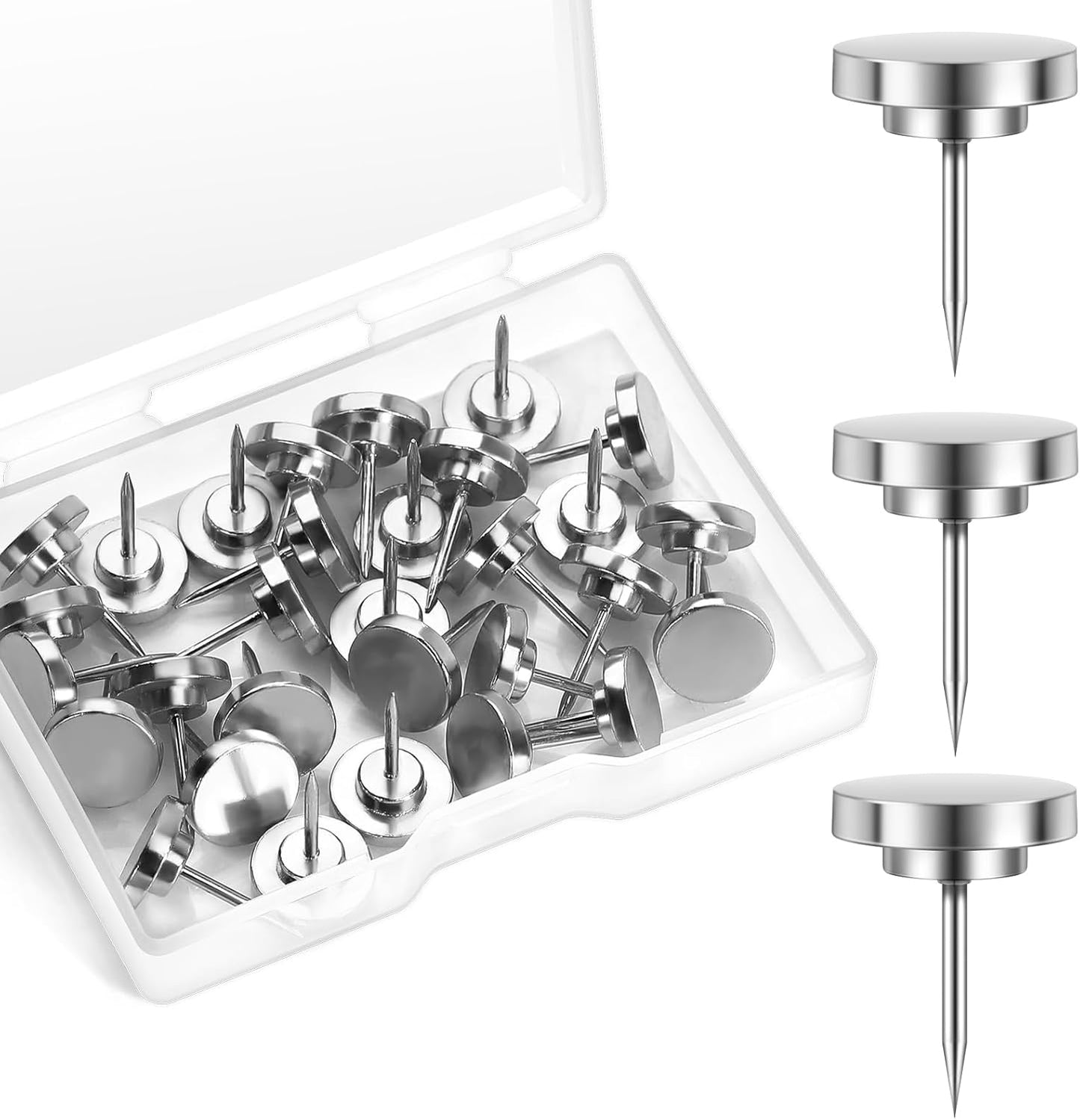 30 Pieces of Silver Push Pins, Metal Thumb Tacks for Wall, Tapestry Hangers, Tacks for Wall, Decorative Thumb Tacks,Picture Hanging Nails