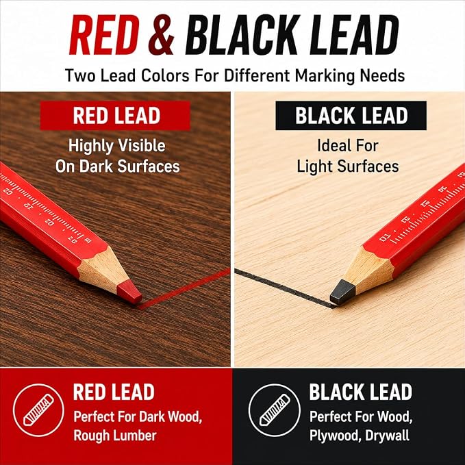 Carpenter Pencil Set for Construction, Woodworking Marking Tool, Scriber for Contractor (Black-Ink)