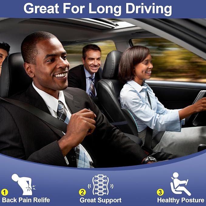 Cooling Lumbar Support Pillow for Car, Memory Foam Car Back Cushion | Cool-Touch Car Seat Back Pillow for Driving, Adjustable Strap, Cool-Touch Ergonomic Lower Back Support Pillow, Office Chairs