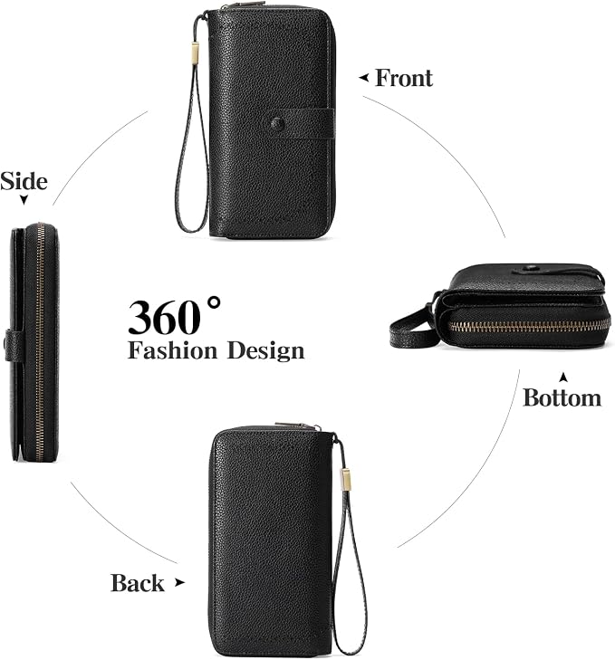 GAEKEAO Leather Credit Card Holder Wallet for Women RFID Blocking Large Capacity Bifold Zipper Card Case Organizer with Wristlet 45 Slots